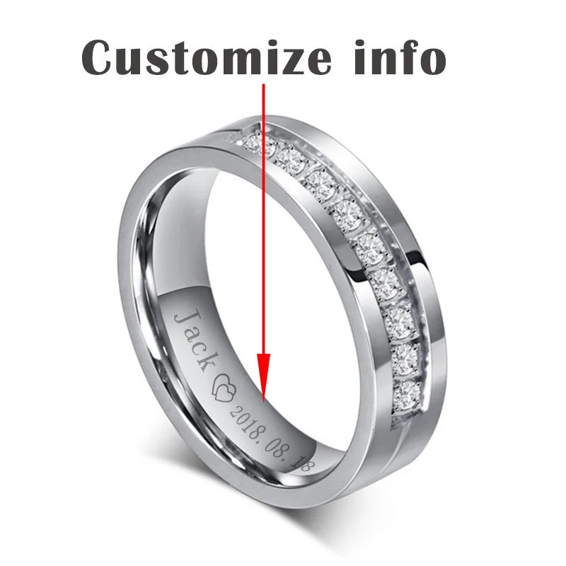Trendy Wedding Bands Rings for Women / Men Love Gift Gold-color Stainless Steel CZ Promise Couple Jewelry (GoldenCity)