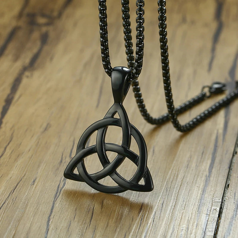 Celtic Knot Necklaces for Men Stainless Steel Triple Knot Pendants Casual Male Jewelry with 24" Box Chain (GoldenCity)