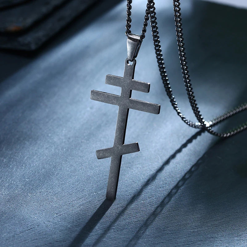 Christian Orthodox Crucifix Jesus Necklaces Russian Cross Prayer Big Pendant Gold Color INRI Crucifix Cross Men Necklace (GoldenCity)