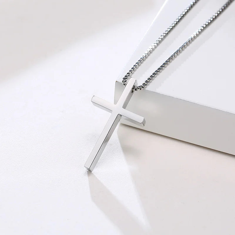 Simple Stainless Steel Cross Pendant Necklaces for Women, Prayer Religious Choker Collar Christian Gift Jewelry (GoldenCity)