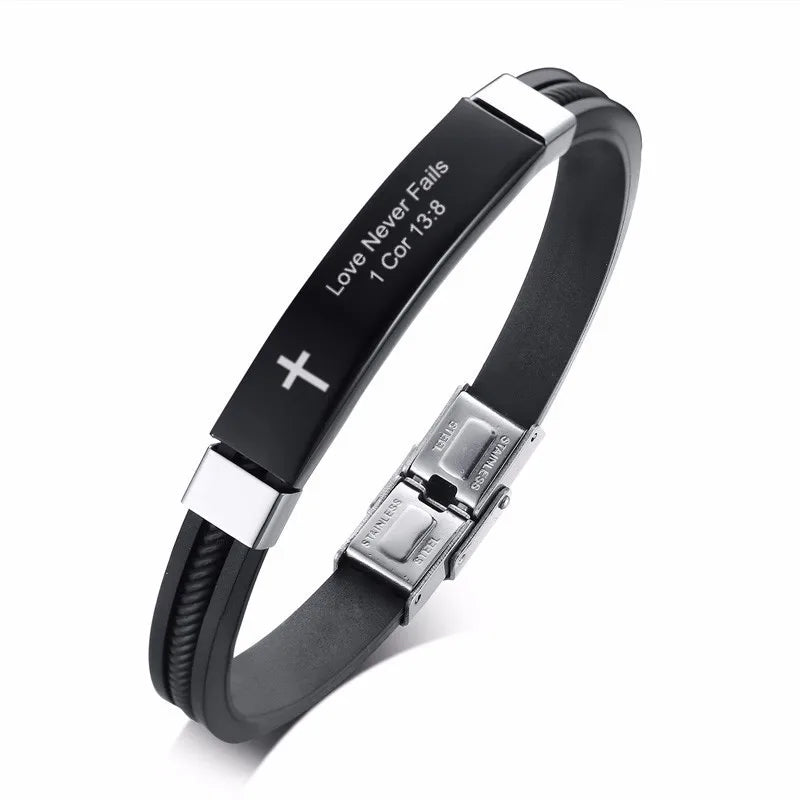 Cross Bible Verse Quotes Bracelets for Men Soft Silicone Bangle Comfort Wear Male Jesus Christ Faith Prayer Pulseira (GoldenCity)
