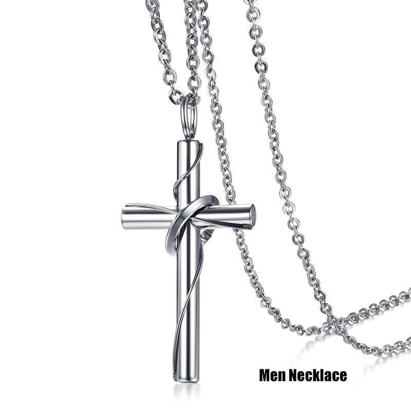 Stainless Steel Color Women's Men's Fashion "Lingering Love Cross"Couple Pendant Necklace (GoldenCity)