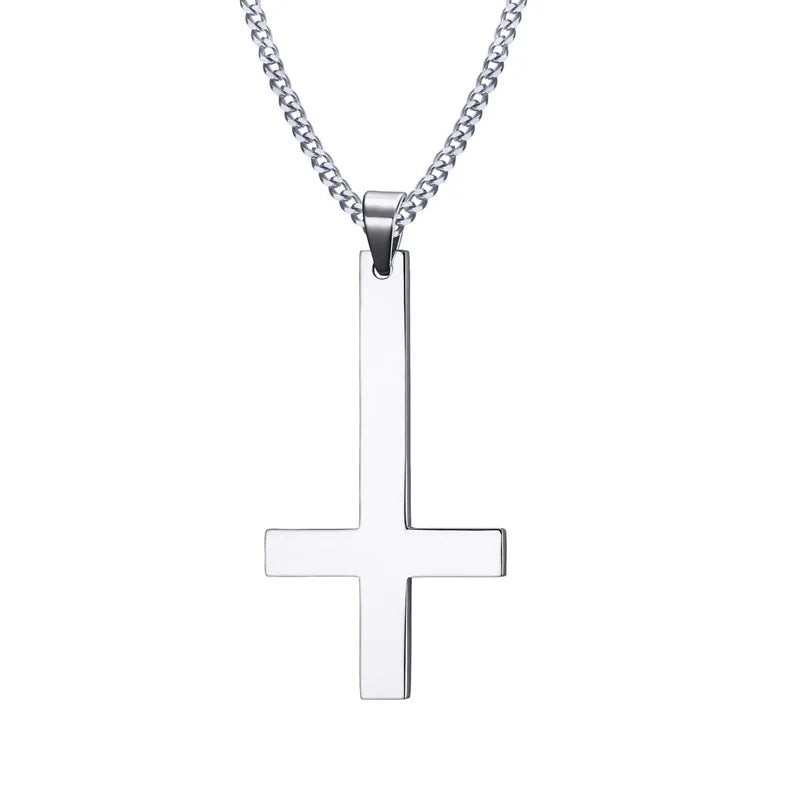 Male Black St Peter's Inverted Cross Pendant Necklace for Men Stainless Steel Choker Crux de Sanctus Petrus Jewelry (GoldenCity)