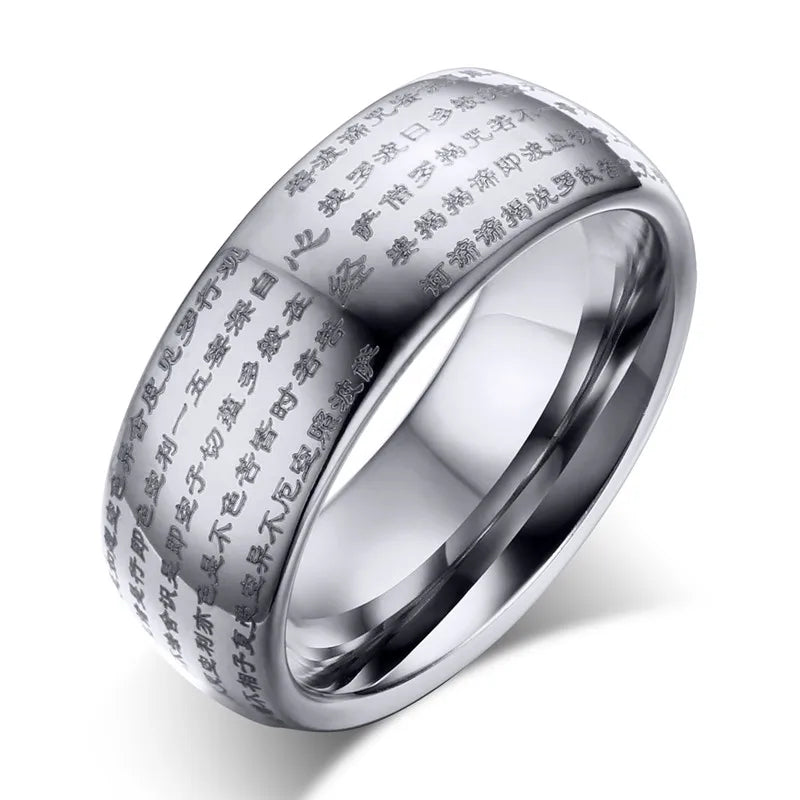 Engraved Chinese Buddhist Texts Tungsten Ring for Men Religions Lucky Jewelry Dropshipping (GoldenCity)