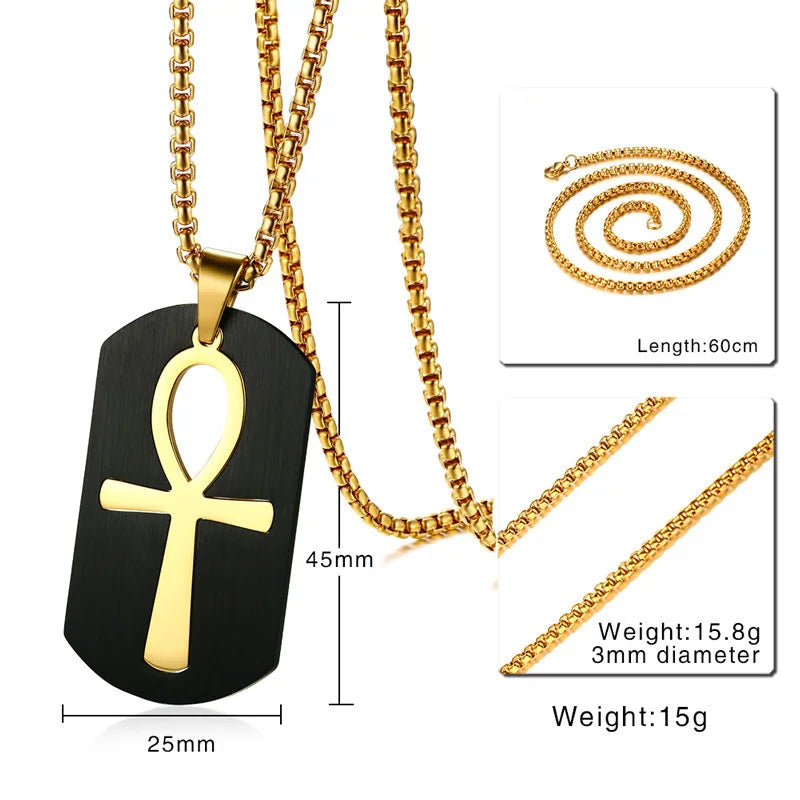 Removable Ankh Cross Necklace for Men Gold Color Stainless Steel Cut Out Crux Ansata Key To Life Egypt Pendant Box Chain (GoldenCity)