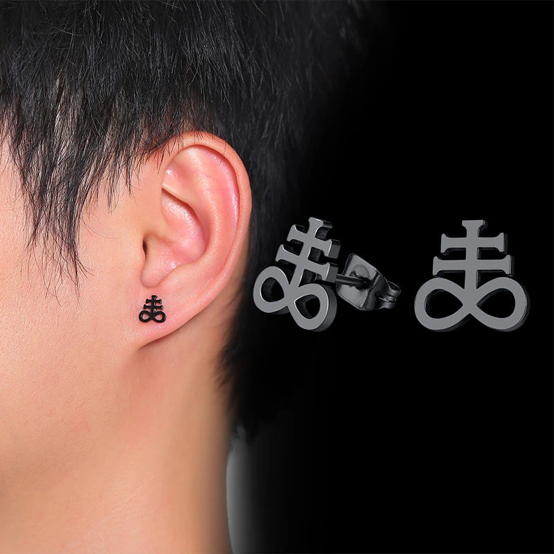 Men Lucifer and Satan Stud Earrings for Women Black and Color Stainless Steel Unisex Jewelry brincos masculinos (GoldenCity)