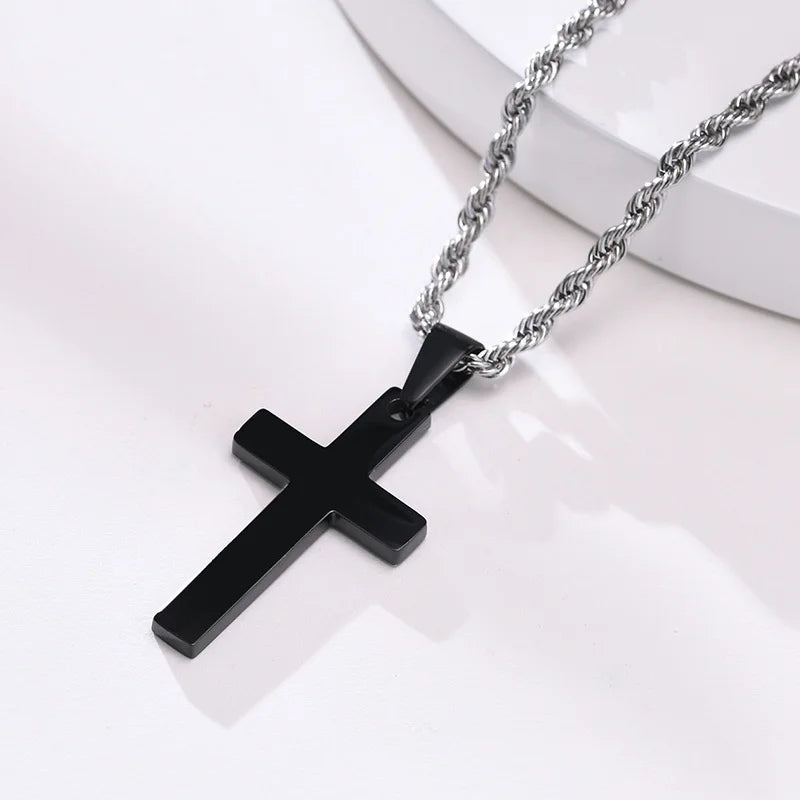Simple Plain Cross Prayer Pendant Necklaces for Men, Anti Allergy Stainless Steel Religious Faith Collar Jewelry (GoldenCity)