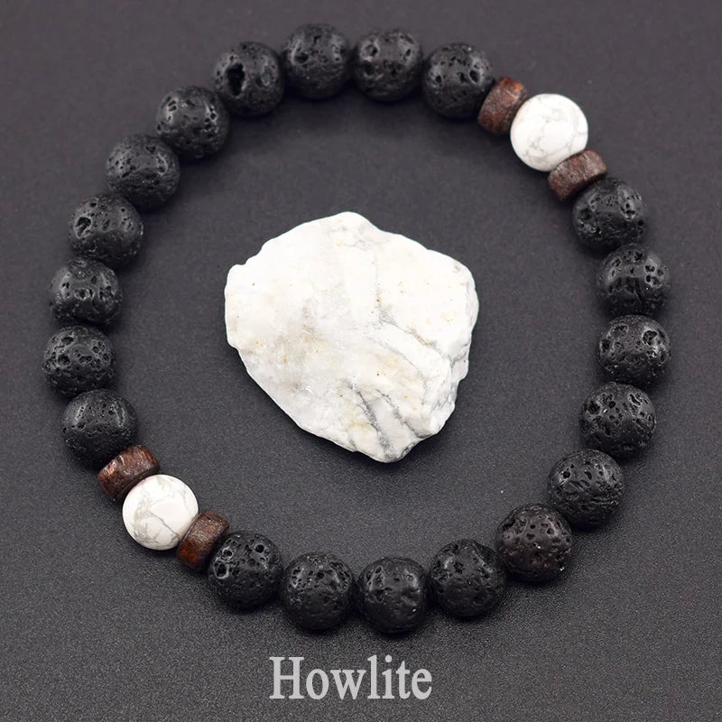 8mm Black Volcanic Beads Bracelet Men Natural Amehyst Crystal Bracelet for Women Body-Purfying Genuine Amethyst Natural Pulsera (GoldenCity)