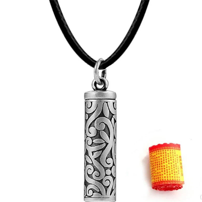 Vintage 925 Silver Necklace Male Blessing Bijou Retro Pendant Can Be Opened To Hold Things Amulets Necklaces For Men Jewelry (GoldenCity)