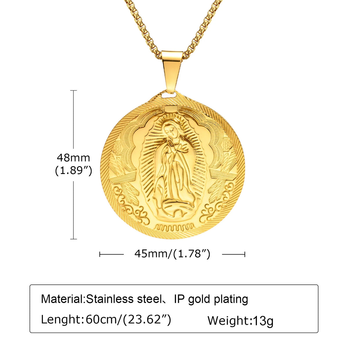 Gold Color Virgin Mary Pendant Necklaces for Men Women,Stainless Steel Metal Mother Mary Collar Religious Gifts Jewelry (GoldenCity)