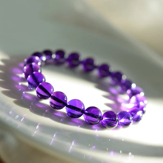 100% Natural Amethysts Body-purify Slimming Bracelet Women Men Dark Purple Crystal Beaded Couple Brazalete Gifts for Lover Yoga (GoldenCity)