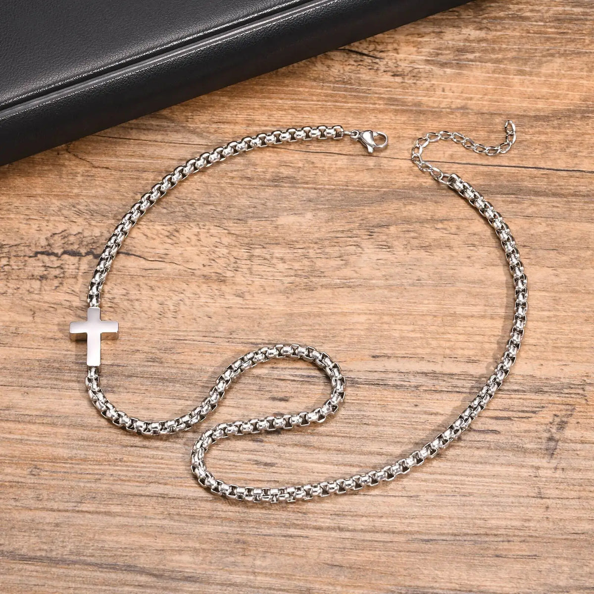 Stylish Sideway Cross Necklaces for Men Women, Waterproof Box Chain Chokers, Religious Stainless Steel Faith Collar Jewelry (GoldenCity)