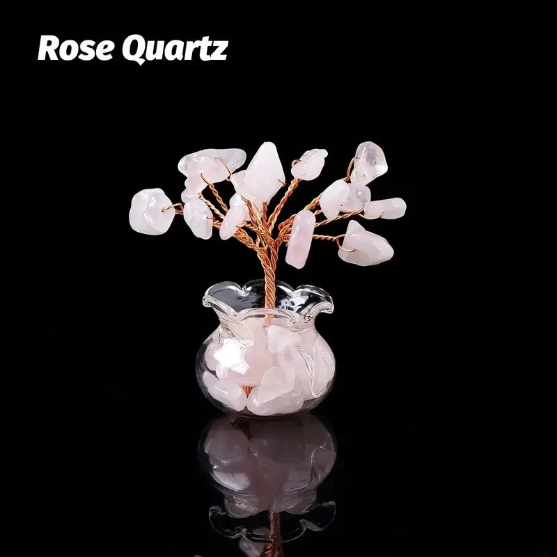 Natural Gemstone Mini Crystal Tree Bonsai Natural Stone Tabletop Decor,Home Office Luck Tree Home Ornaments (GoldenCity)