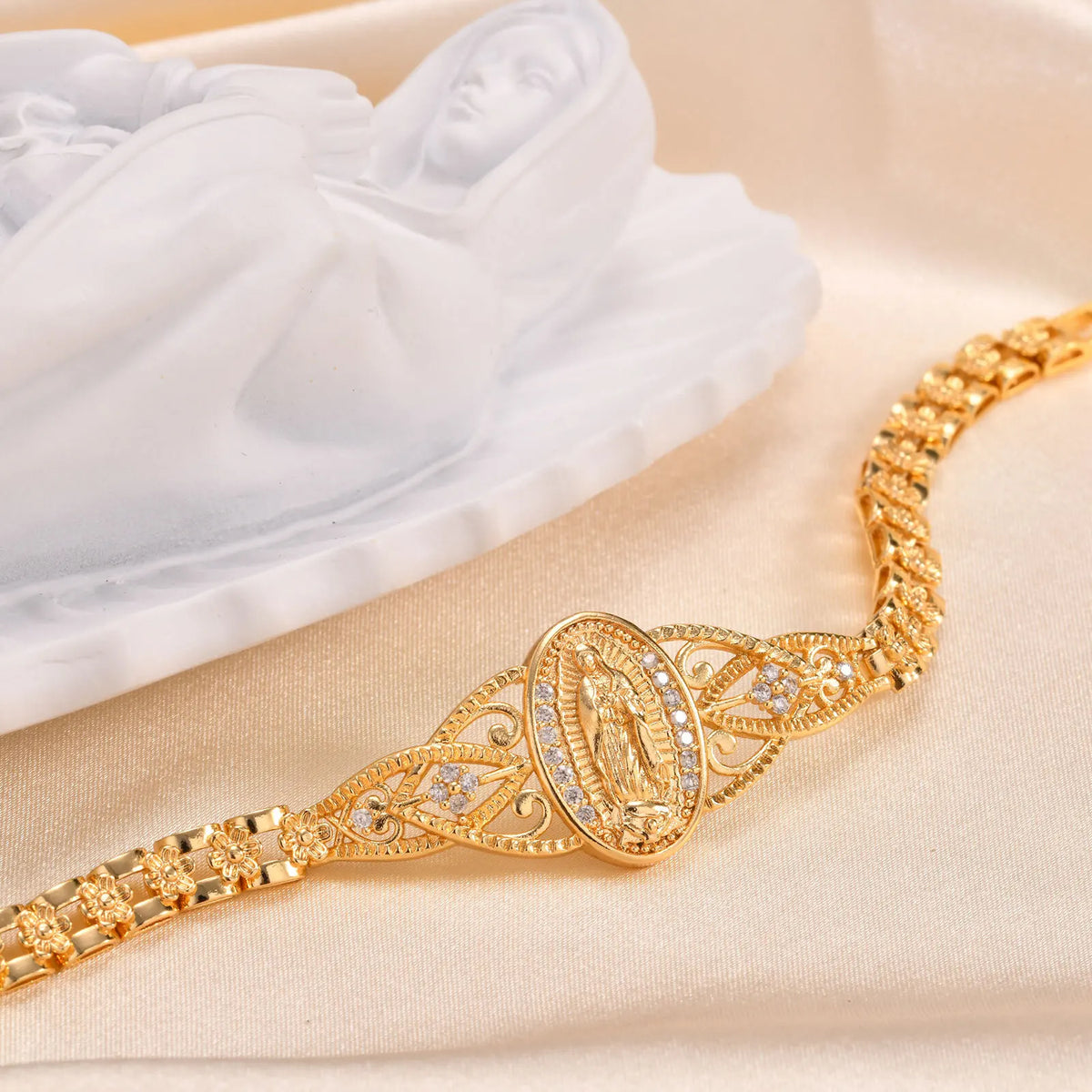 Catholic Bracelet for Women,14k Gold Plated Bracelet,Dainty Cubic Zirconia Religious Baptism Virgin Mary Bracelets Gifts (GoldenCity)