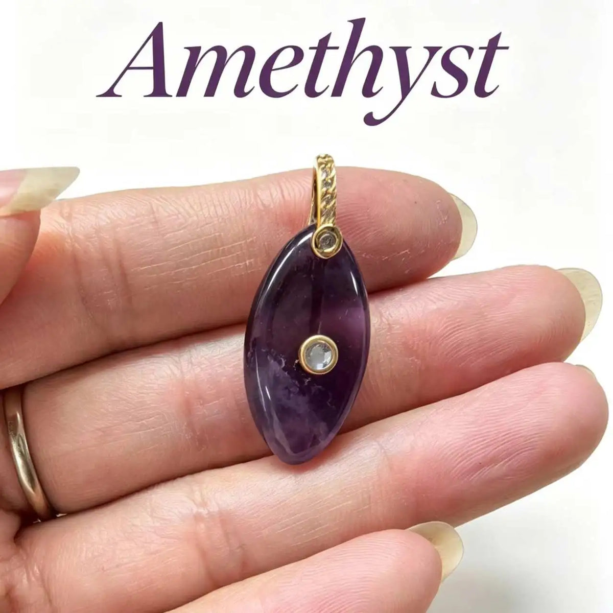 1pc Natural Stone Pendant Amethyst Tiger Eye Oval Water Drop Inlaid Zircon Charms Pendant DIY Necklace Bracelet Accessories (GoldenCity)