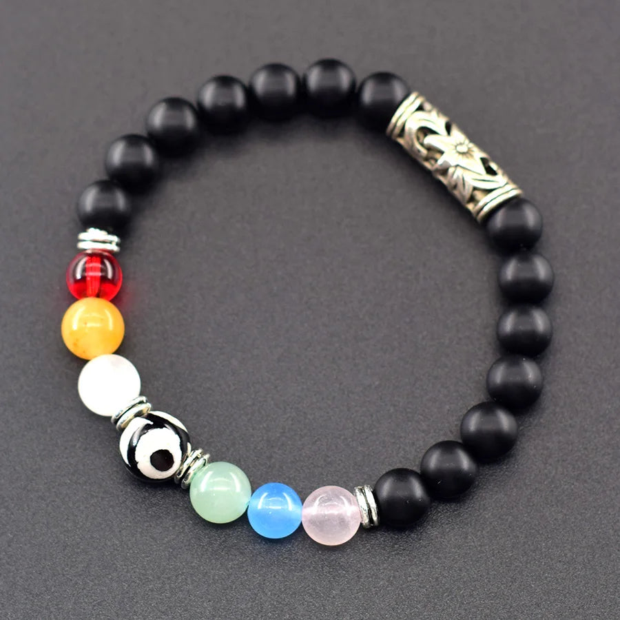Tibetan Tianzhu Bracelet Colorful Natural Stone Beads Jewelry for Women Classic Black Obsidian Bangle Dispel Evil Spirits Gift (GoldenCity)
