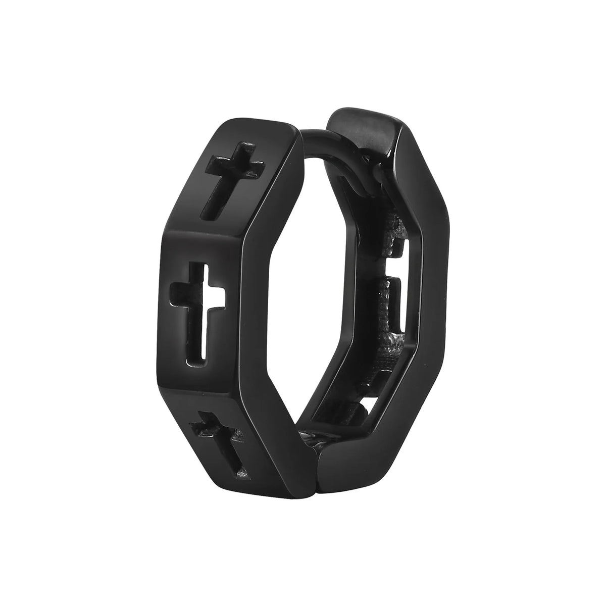 Anti Allergy Stainless Steel Hoop Earrings for Men Boys, Hollow Cross Huggies, Geometric Octagon Ear Jewelry (GoldenCity)