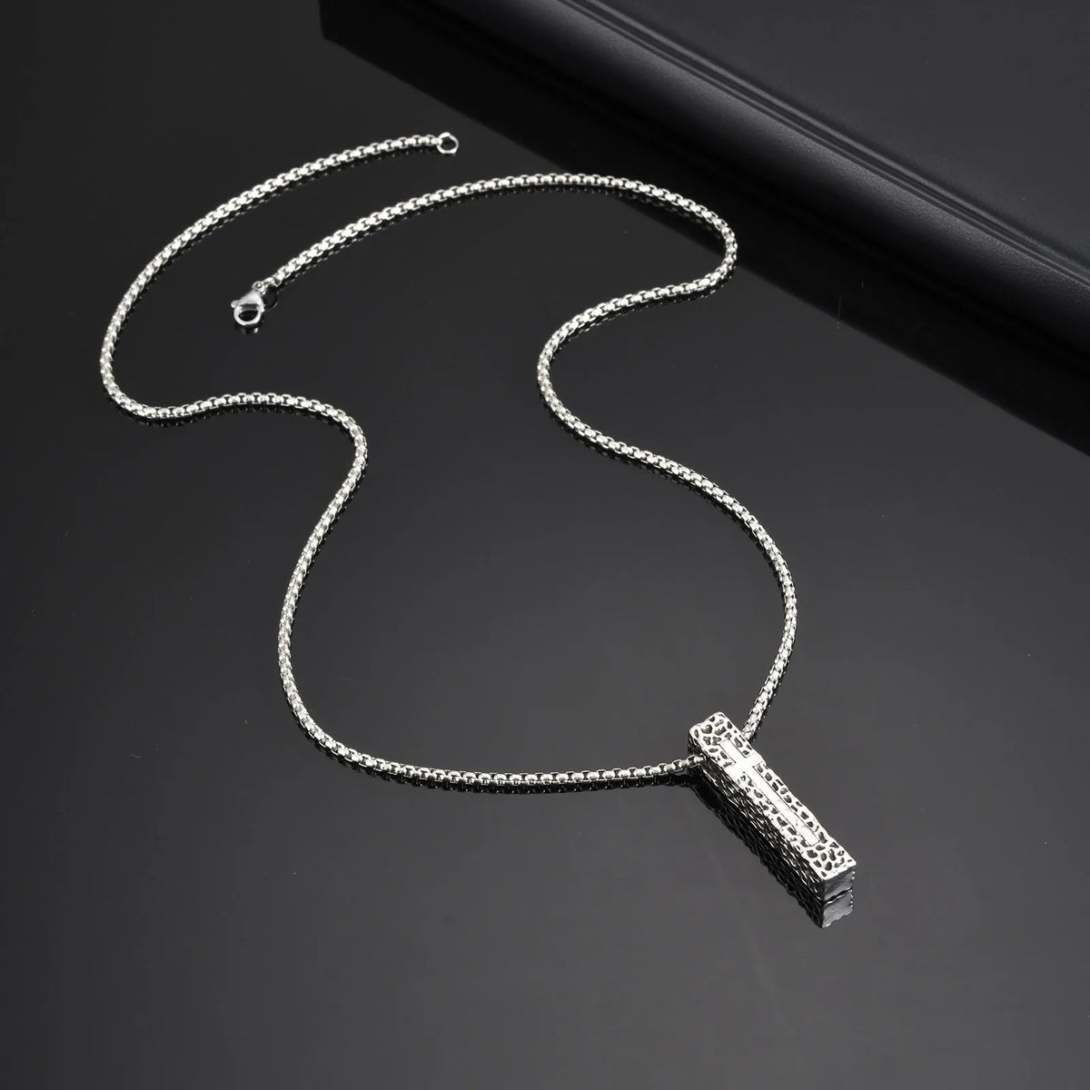 Pillar Shaped Cross Pendant Necklace, Unisex Rectangle Bar Necklaces, Cool Mens Womens Faith Jewlery Gift (GoldenCity)