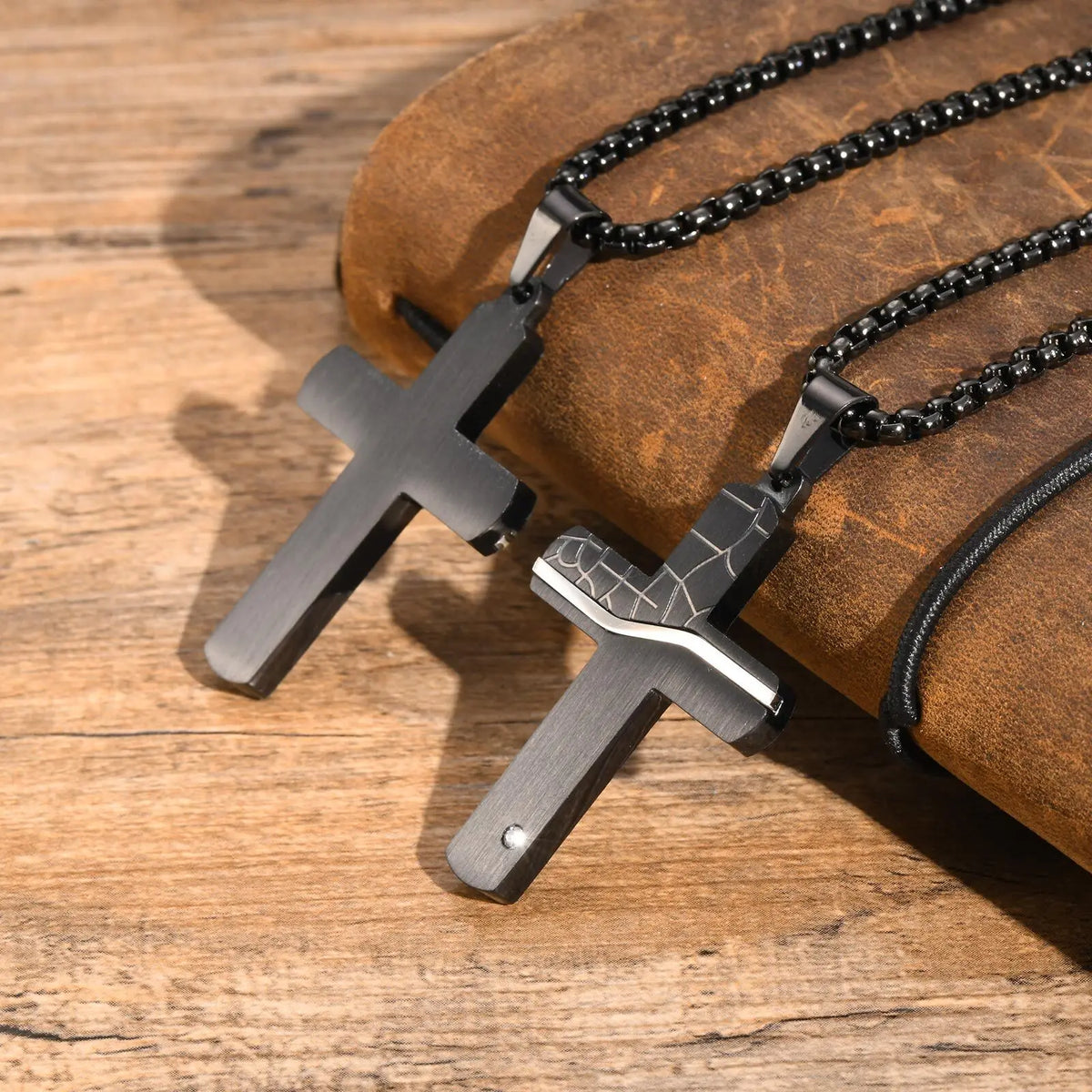 Personality Cross Pendant Necklaces for Men,Bold Thicken Stainless Steel Map Texture Cross Necklaces,Christ Religion Collar (GoldenCity)