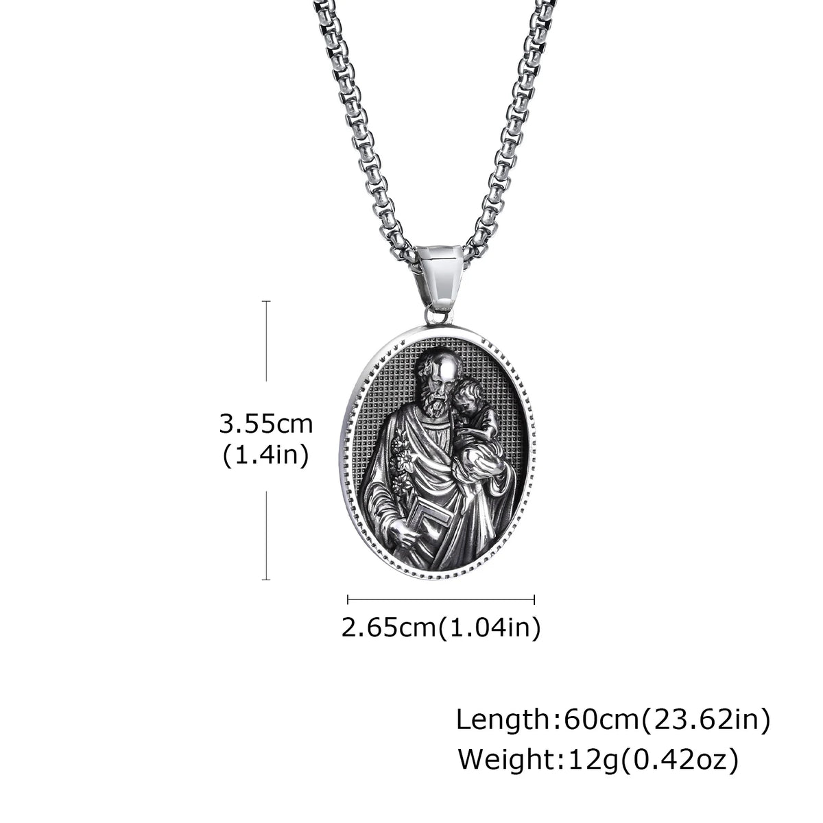 Stainless Steel Necklaces For Men Women Saint Christopher Elliptical Tag Black Pendant Classic Faith Jewelry Gifts (GoldenCity)