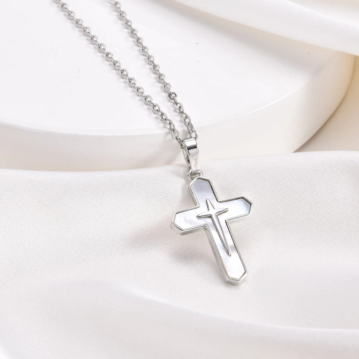 Double Cross Pendant Necklaces for Women, Bling Shell Cross Necklaces, Christ Religious Faith Jewelry (GoldenCity)