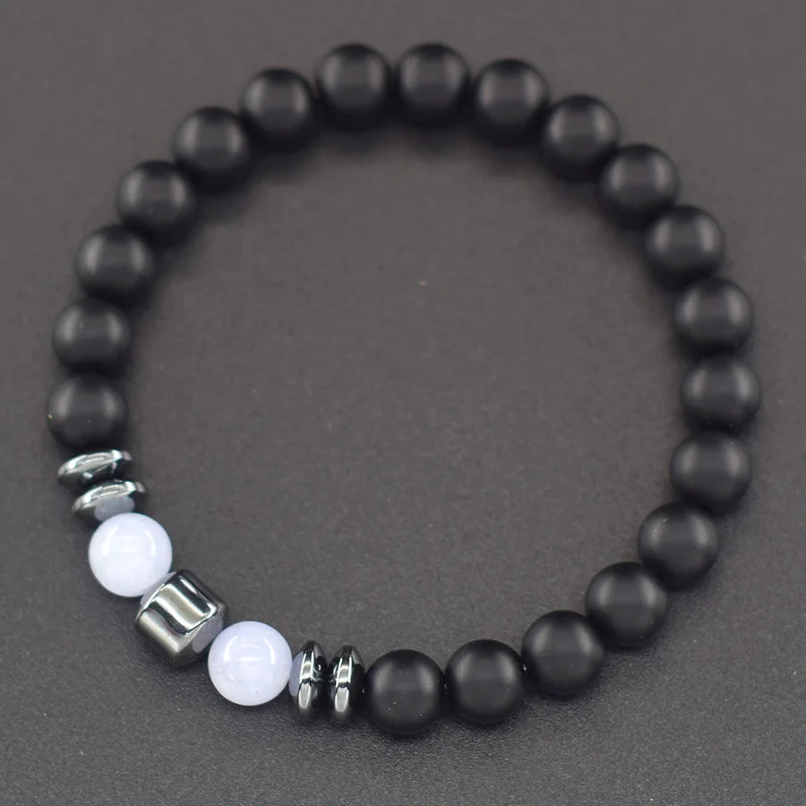Natural Amethyst Crystal Beads Bracelet Women Hematite Cylinder Meditation Healing Purify the Soul Jewelry Pulseras Hombre Gift (GoldenCity)