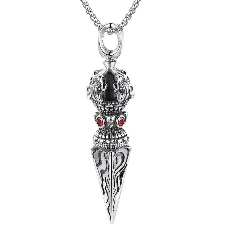Retro Subduing Demon Pestle Pendant Necklace Male Jewelry Tide Amulet 925 Silver Chain Necklace For Men Personality Accessories (GoldenCity)