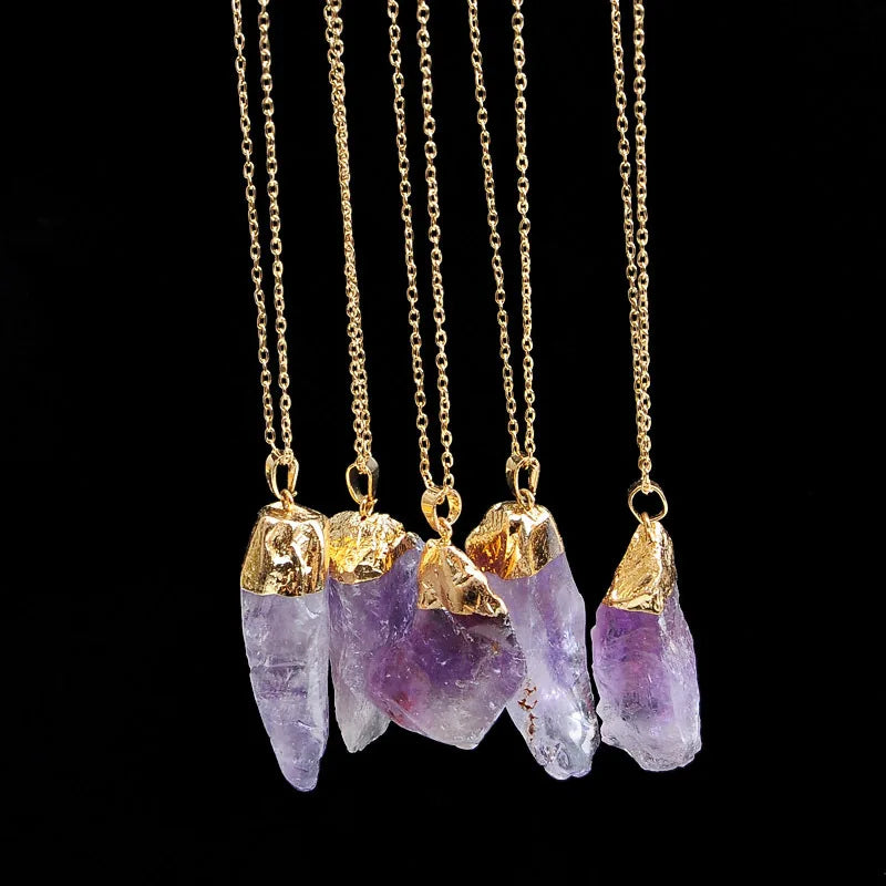 Irregular Amethyst Gemstone Necklace Healing Crystal Chakra Stone Women Birthday Gift Citrine Gemstone Necklace Healing Crystal (GoldenCity)