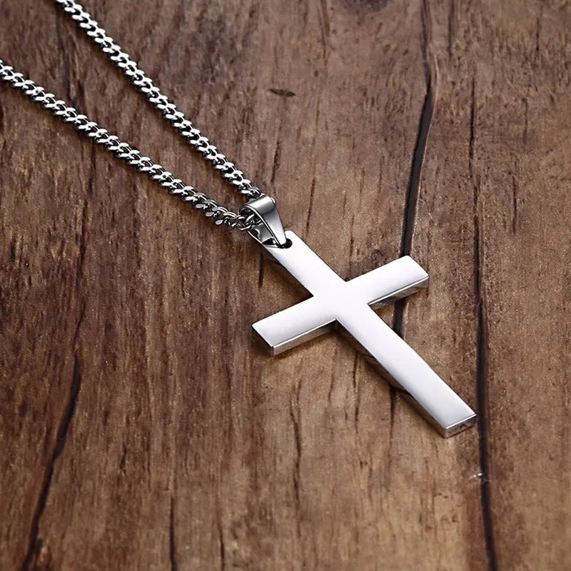 Philippians 4:13 Simple Cross Pendant for Men Necklace Stainless Steel Casual Religious Faith Jewelry Male Bijoux 24" Chain (GoldenCity)