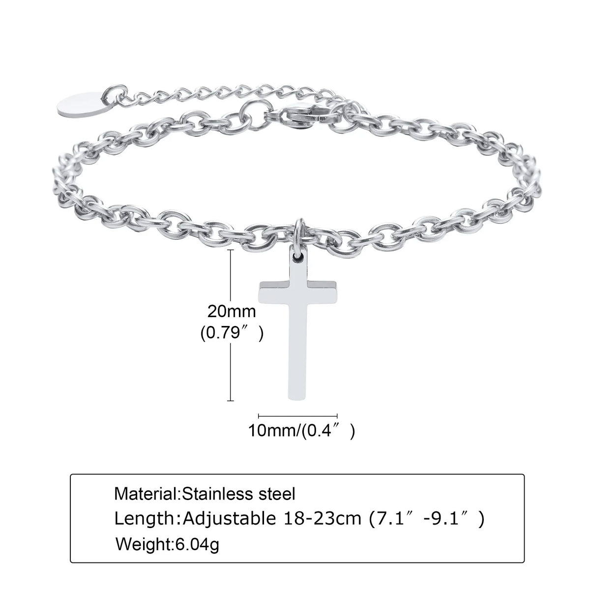 Cross Charm Bracelet for Men Women, Adjustable Stainless Steel Rolo Chain, Faith Christ Jesus Casual Male Boy Jewelry (GoldenCity)
