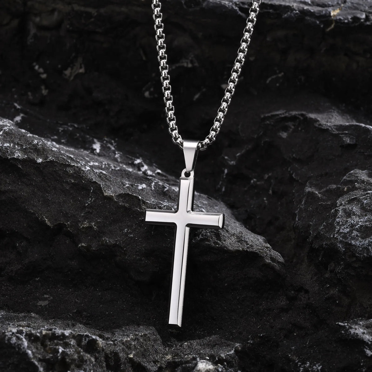 Simple Mens Cross Pendant Necklaces, Classic Stainless Steel Plain Cross Collar Necklaces (GoldenCity)