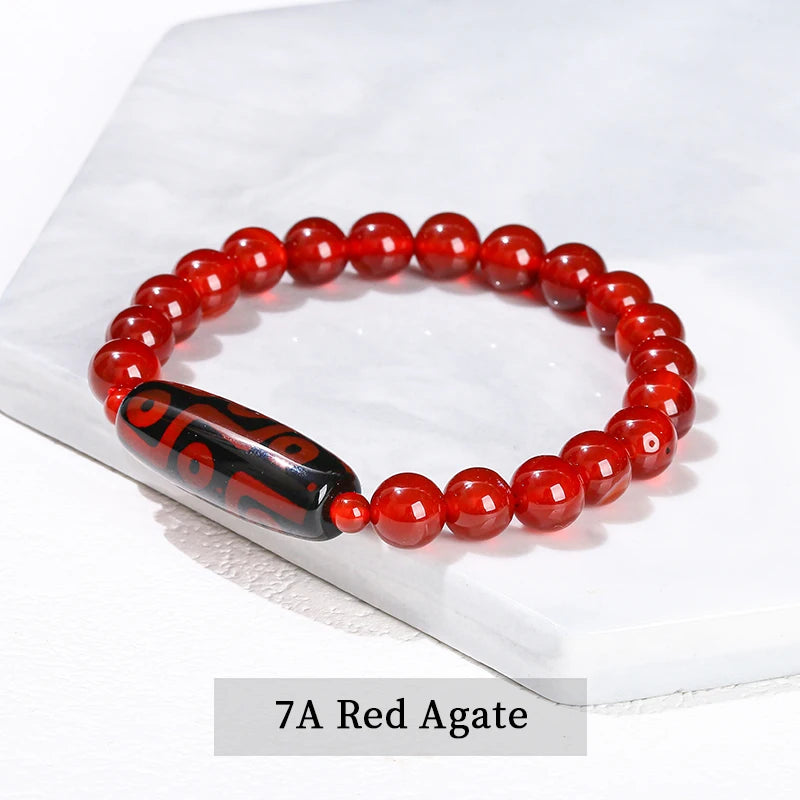 Natural Green Nine Eyes Tibetan Dzi Agate Barrel Beads Bracelet Women Men Retro Healing Buddha Prayer Charm Yoga Jewelry Gift (GoldenCity)