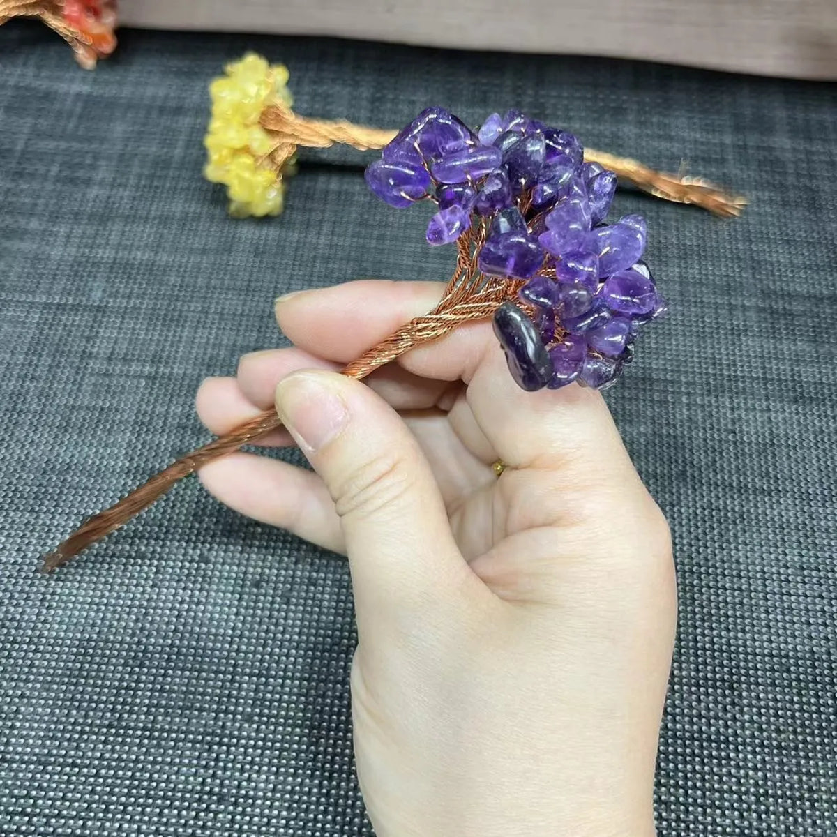 Natural Crystal Money Lucky Tree Amethyst Rose quartz Reiki Healing Fengshui Tree For Wealth And DIY Luck Home Decoration (GoldenCity)