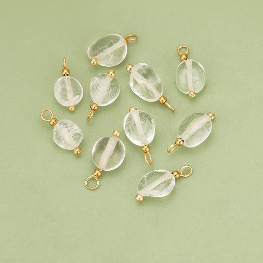 10pcs High Quality Handmade Golden Plated Natural Stones Charms Pendants Diy Jewelry Accessories (GoldenCity)