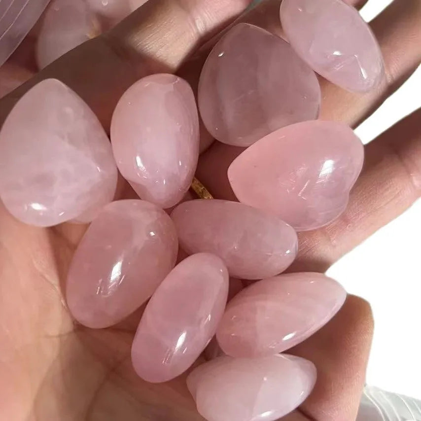 Natural Crystal Stone Love Heart Carving Reiki Healing Rose Quartz Decoration (GoldenCity)