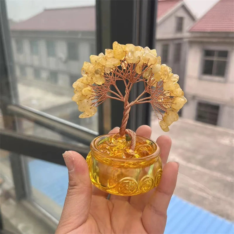 Lucky Citrine Tree of Life Crystal Feng Shui Money Tree Decor, Spiritual Gift for Women Mom, Perfect Birthday Present, Home Offi (GoldenCity)