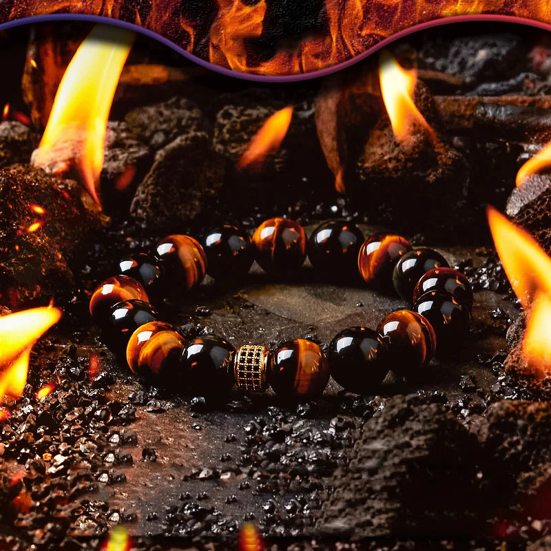 Hell Fire Series 5A Natural Red Yellow Tiger Eye Stone Bead Bracelet Male Female Obisidain Yoga Meditation Reiki Healing Jewelry (GoldenCity)