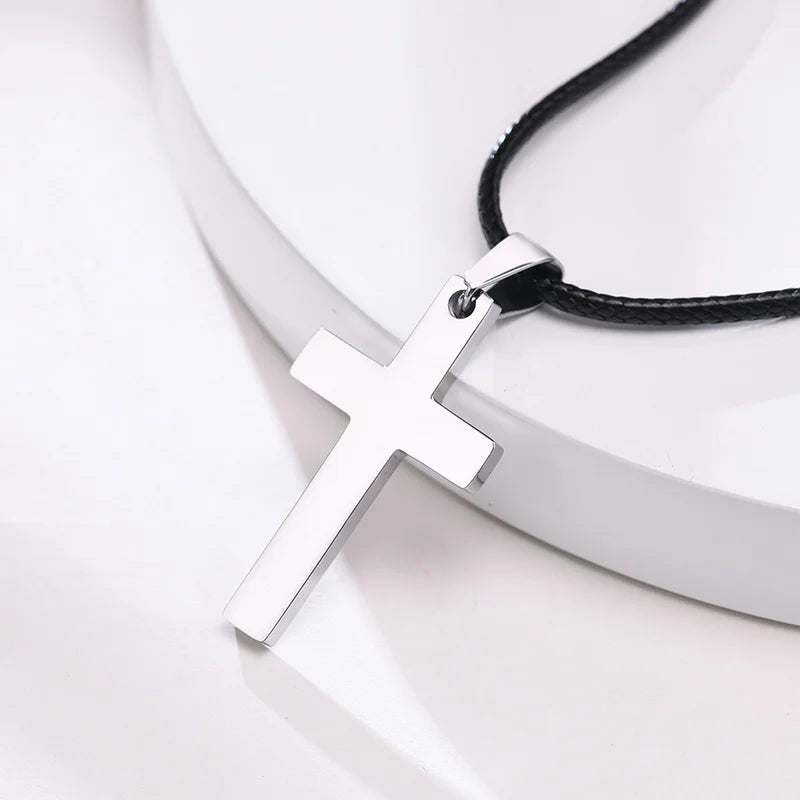 Simple Plain Cross Prayer Pendant Necklaces for Men, Anti Allergy Stainless Steel Religious Faith Collar Jewelry  (GoldenCity)