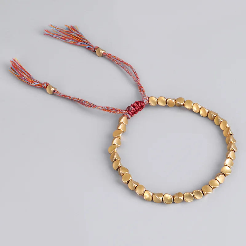 Handmade Tibetan Buddhist Bracelets On Hand Braided Copper Beads Lucky Rope Bracelet & Bangles For Women Men (GoldenCity)