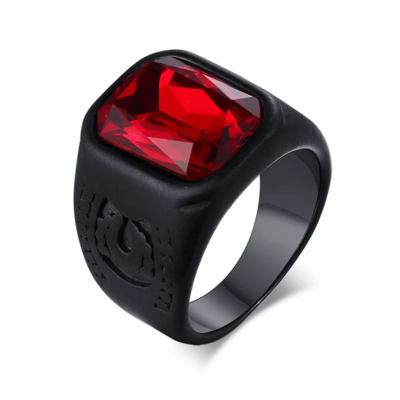 Gothic Punk Rings for Men Signet Rings Round Square Top Stamp Finger Band Chunky Boys Teens Rock Jewelry Fraternal Rings  (GoldenCity)