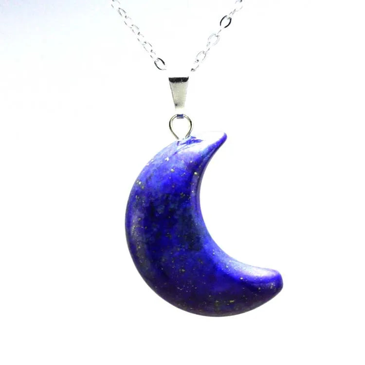 Natural Crystal Stone Crescent Moon Pendant Healing Crystals Quartz Reiki Labradorite Earrings Pendant Necklace For Women Girls  (GoldenCity)