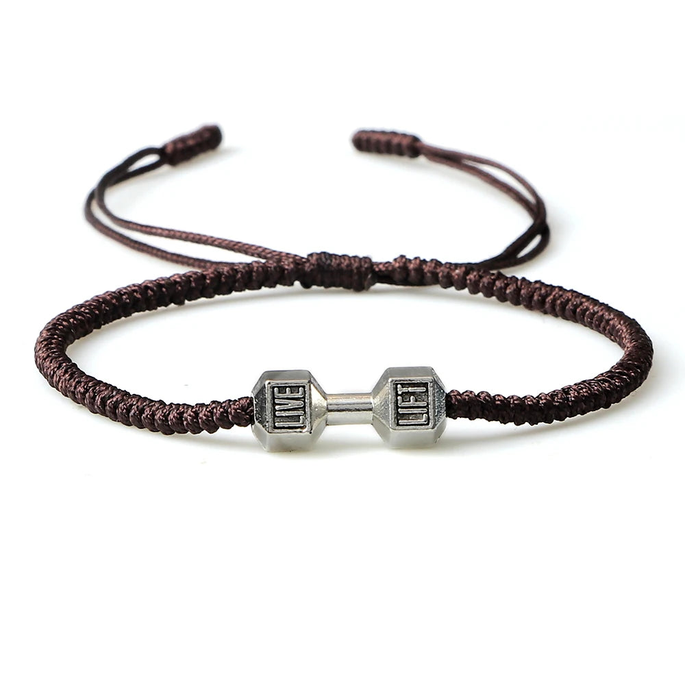 Energy Dumbbell Pendant Braided Bracelet Handmade Nylon Rope Adjustable Bracelet Women Prayer Couple Bangle Jewelry Gift Fashion  (GoldenCity)