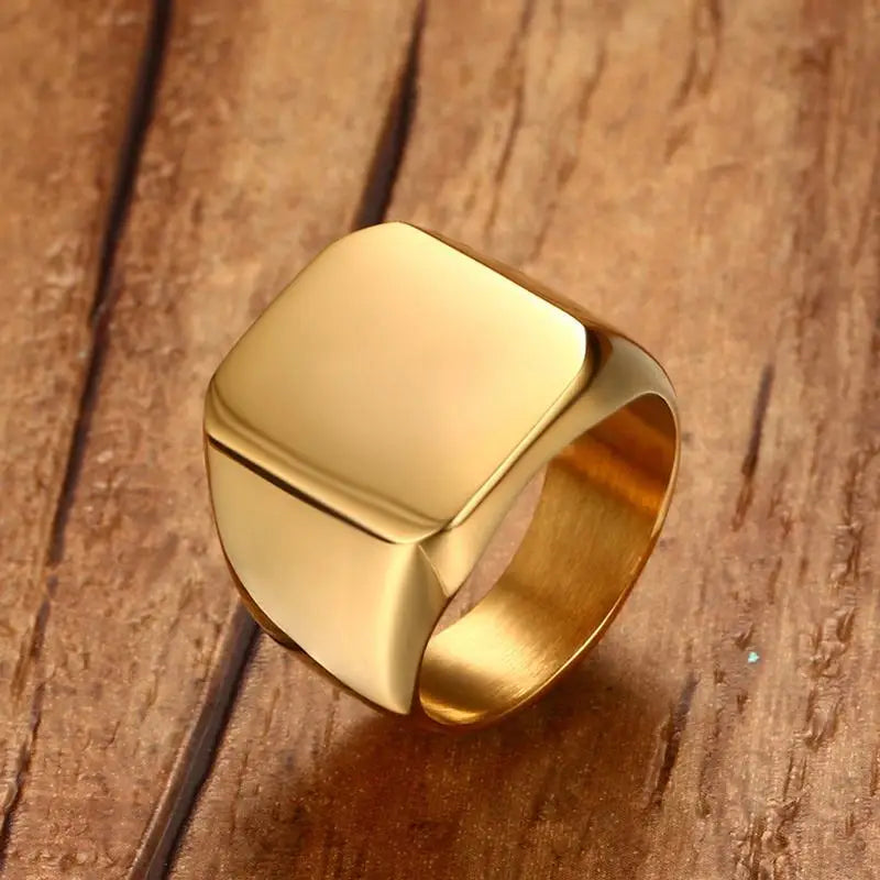 Gothic Punk Rings for Men Signet Rings Round Square Top Stamp Finger Band Chunky Boys Teens Rock Jewelry Fraternal Rings  (GoldenCity)