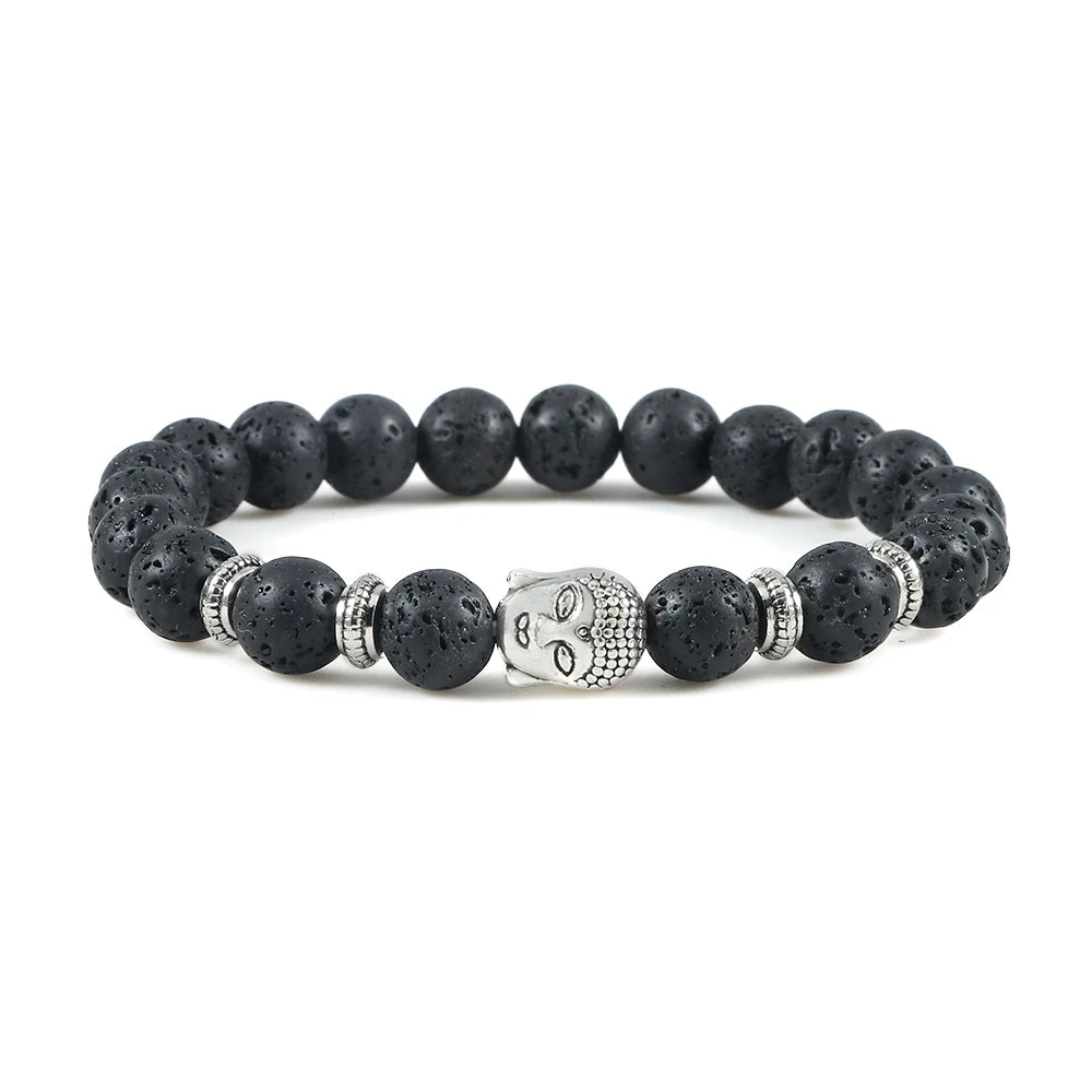Reiki Tiger Eyes Beaded Buddha Bracelet Natural Stone Bracelet Elastic Rosary Men Women Prayer Charm Yoga Jewelry Gift Pulseras  (GoldenCity)