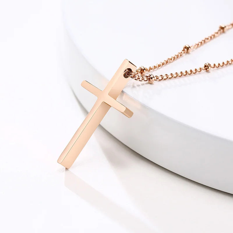 Simple Stainless Steel Cross Pendant Necklaces for Women, Prayer Religious Choker Collar Christian Gift Jewelry  (GoldenCity)