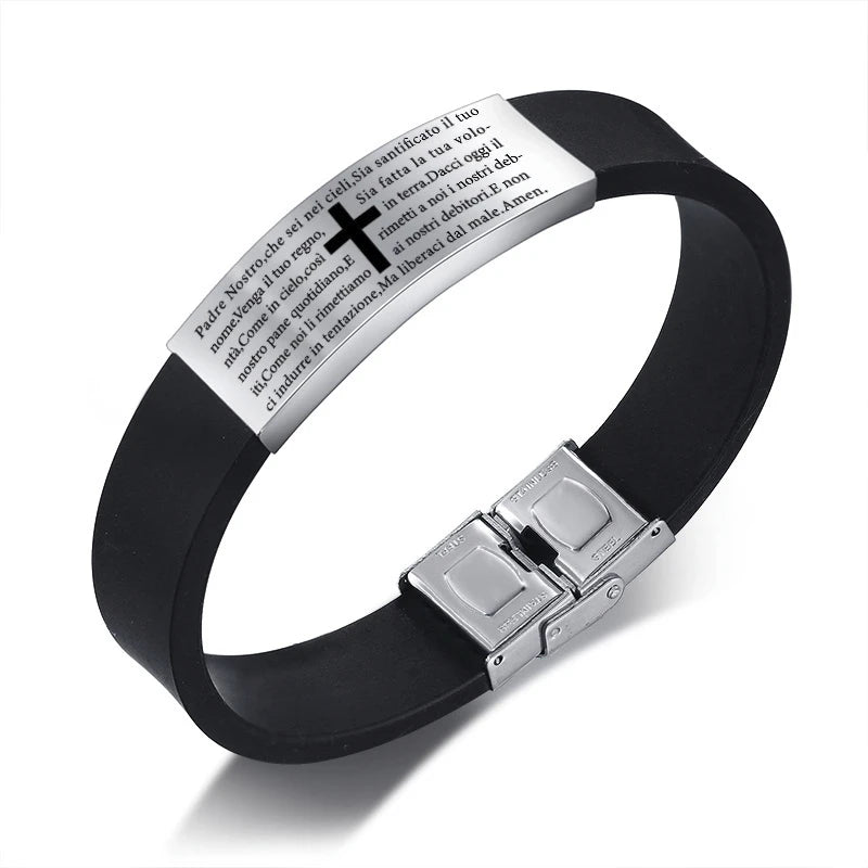 Russian Germany Latin Assorted Version Bible Verse Bracelets for Men The Lords Prayer Quotes Christian Prayer Cross Bangle  (GoldenCity)