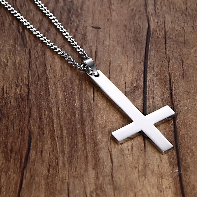 Male Black St Peter's Inverted Cross Pendant Necklace for Men Stainless Steel Choker Crux de Sanctus Petrus Jewelry  (GoldenCity)