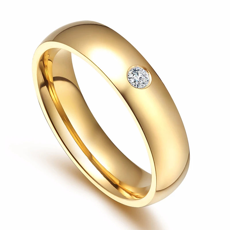 Gold Color Wedding Bands Ring for Women Men Jewelry Stainless Steel Engagement Ring Couple Anniversary Gift Amazing Price  (GoldenCity)