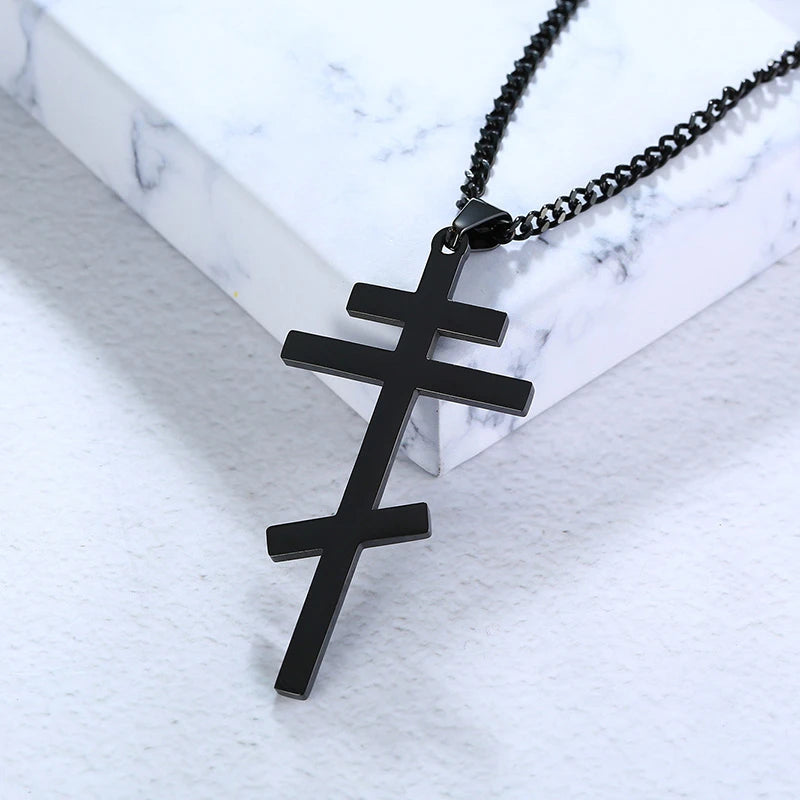 Christian Orthodox Crucifix Jesus Necklaces Russian Cross Prayer Big Pendant Gold Color INRI Crucifix Cross Men Necklace  (GoldenCity)