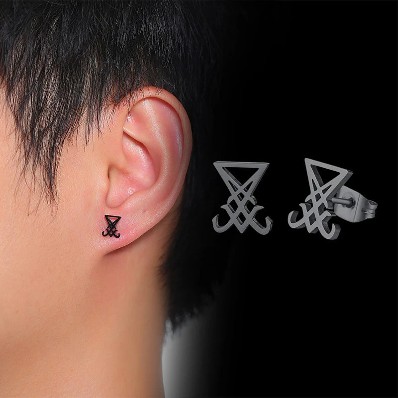 Men Lucifer and Satan Stud Earrings for Women Black and Color Stainless Steel Unisex Jewelry brincos masculinos  (GoldenCity)